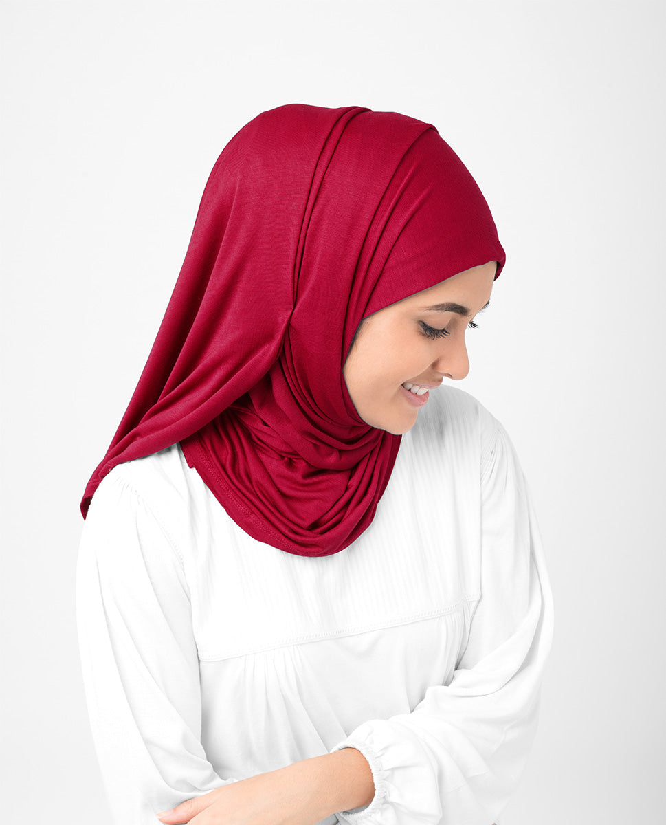 Soft Jersey Orna & Hijab for Women Red - Image 2