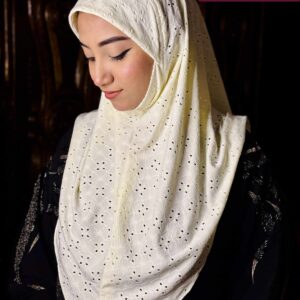 Chikan Embroidery Instant Hijab for Women Cream