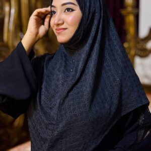 Chikan Embroidery Instant Hijab for Women Black