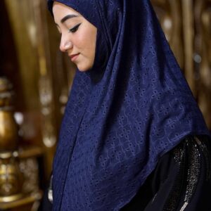 Chikan Embroidery Instant Hijab for Women Navy