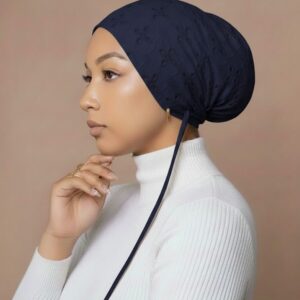 Chikan Embroidery Inner Cap Navy