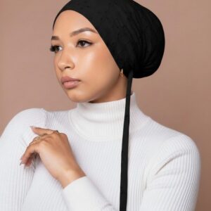 Chikan Embroidery Inner Cap Black